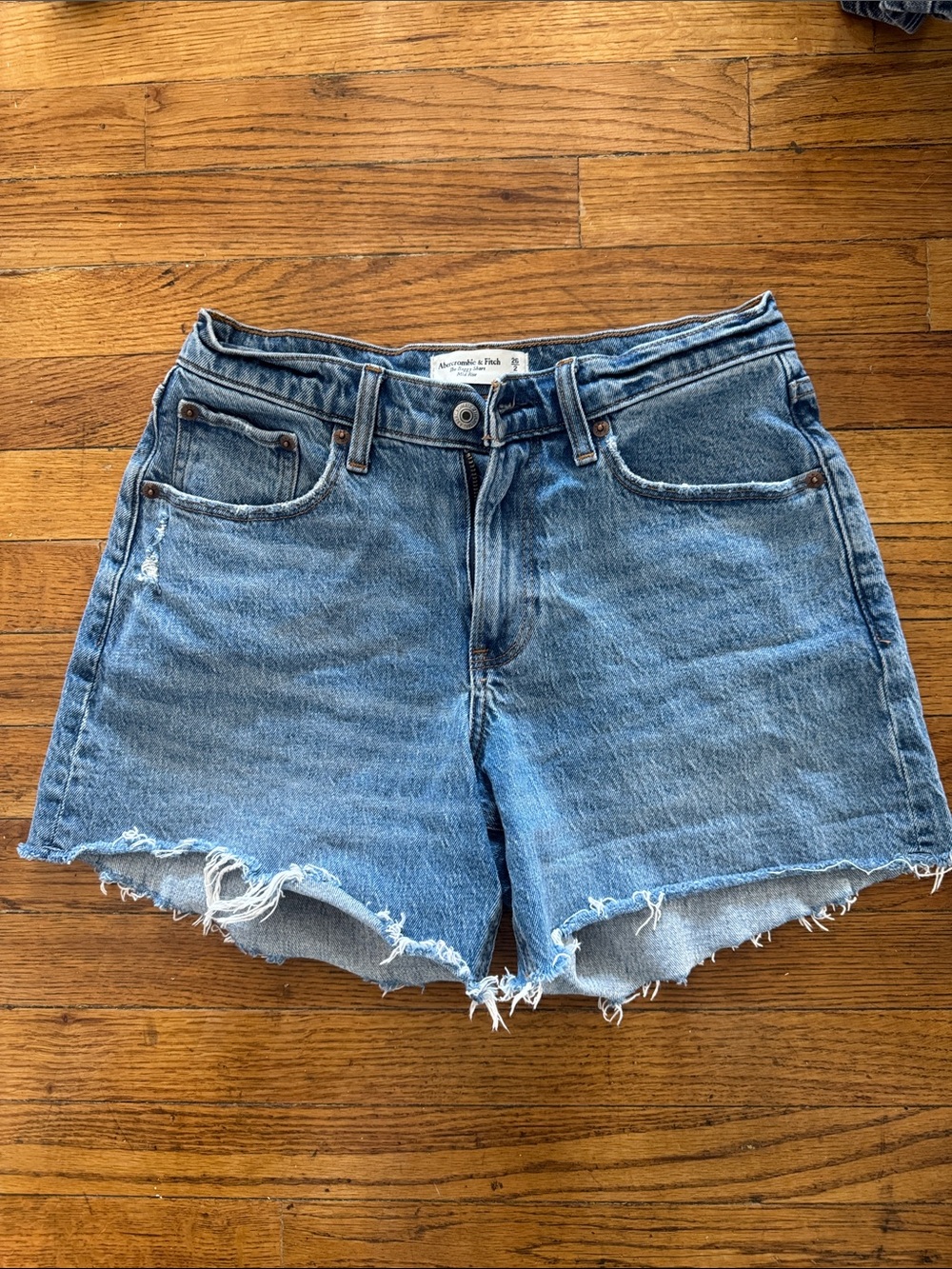 Abercrombie & Fitch Medium Blue Distressed Denim Cutoff Shorts